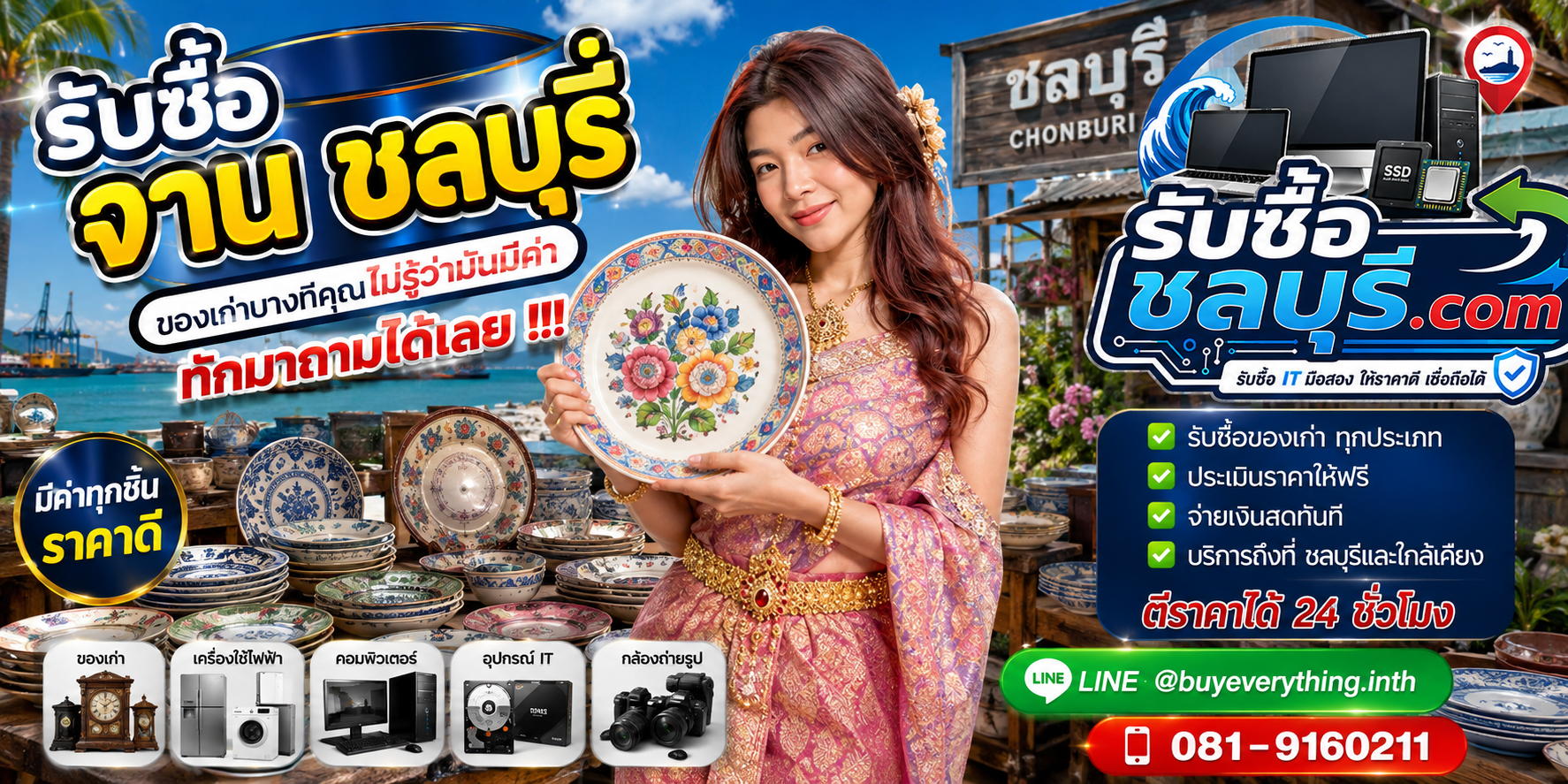 รับซื้อจานชลบุรี ให้ราคาแบบสุด ติดต่อ LINE @buyeverything.inth