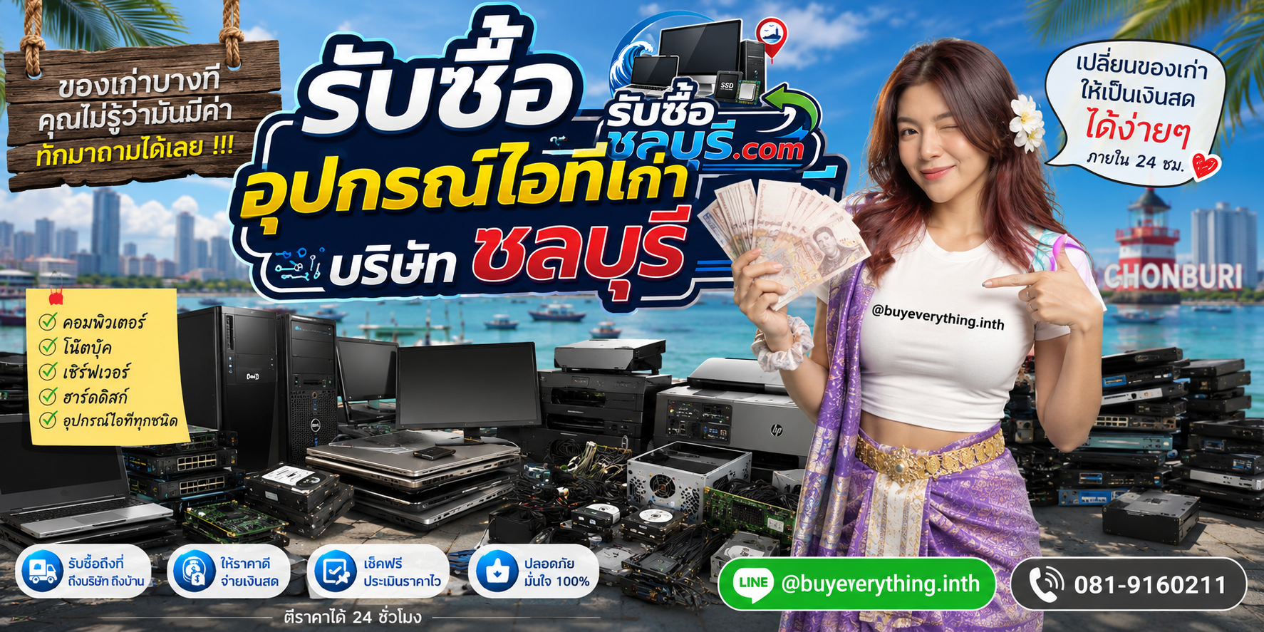 รับซื้อ อุปกรณ์ไอทีเก่าบริษัท ชลบุรี ติดต่อไลน์ ตีราคา 24 ชั่วโมง