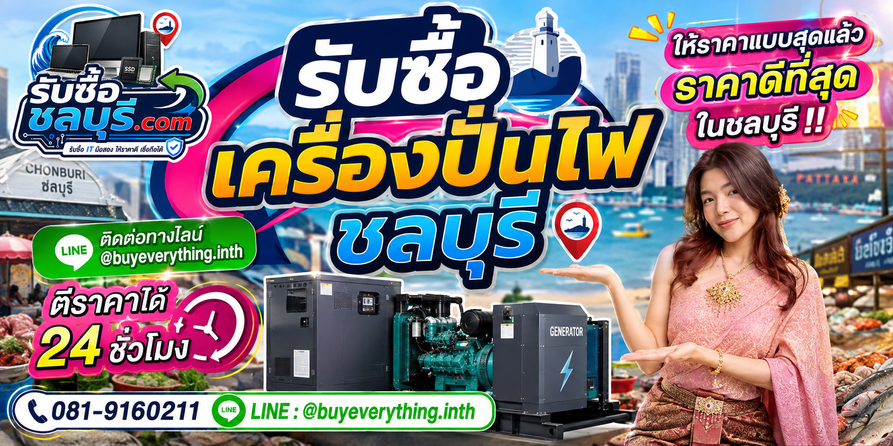 รับซื้อเครื่องปั่นไฟชลบุรี รับซื้อไม่จำกัดชิ้น ให้ราคาสูง โทร 081-9160211