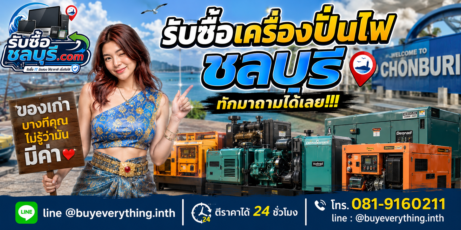 รับซื้อเครื่องปั่นไฟชลบุรี ติดต่อไลน์ ตีราคา 24 ชั่วโมง