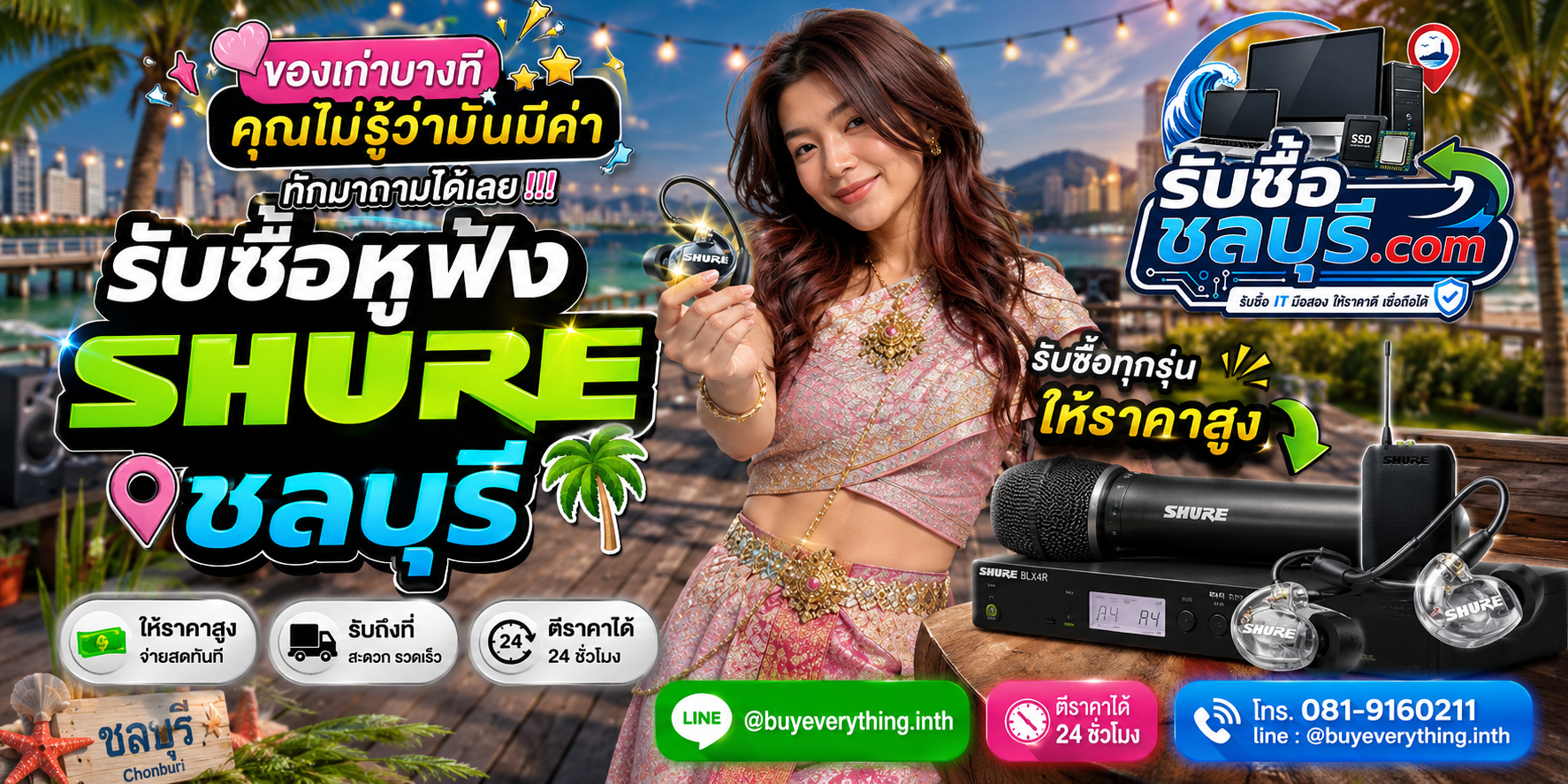 รับซื้อหูฟัง Shure ชลบุรี ติดต่อ LINE @buyeverything.inth ตีราคา 24 ชั่วโมง